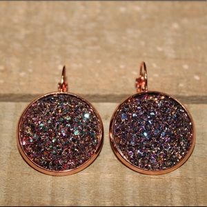 Multicolor Round Druzy Leverback Earrings